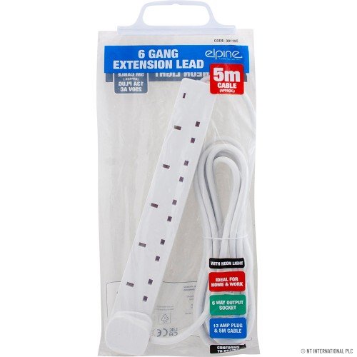 4 Way 5M Extension Lead with Neon Light