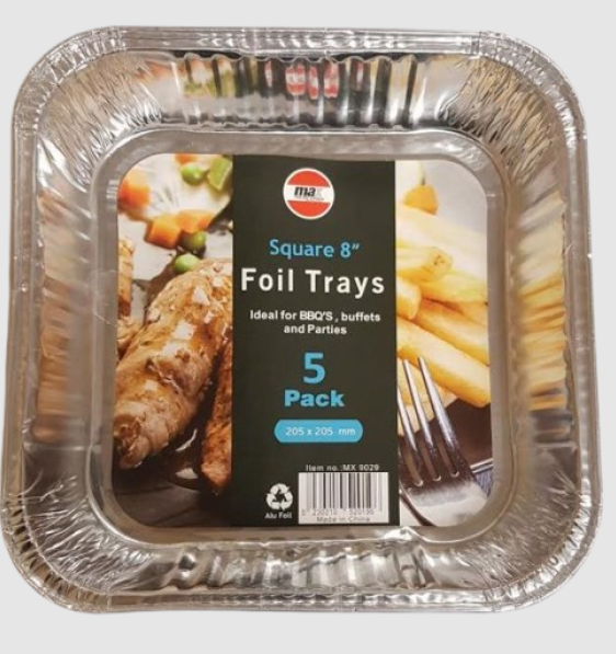 SQUARE 8" FOIL TRAY 5 PACK