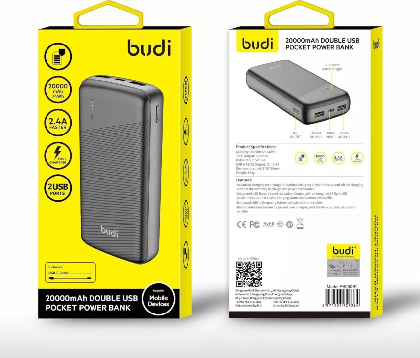 BUDI 20,000 MAH POCKET POWERBANK